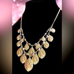 Gold tone leaves and crystal bead necklace​​​